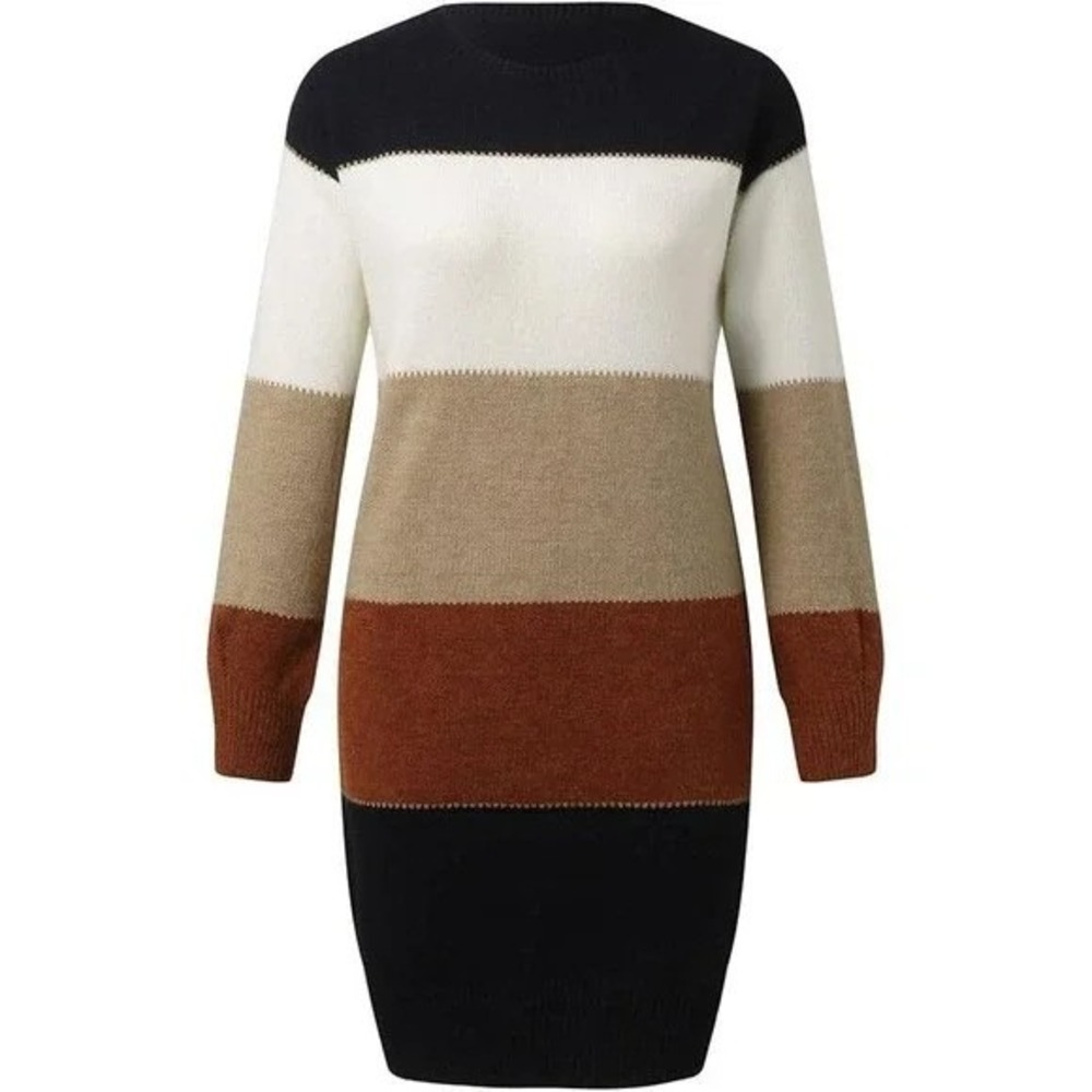 Cupshe Black, White, Tan, and Brown Long Sleeve Dress